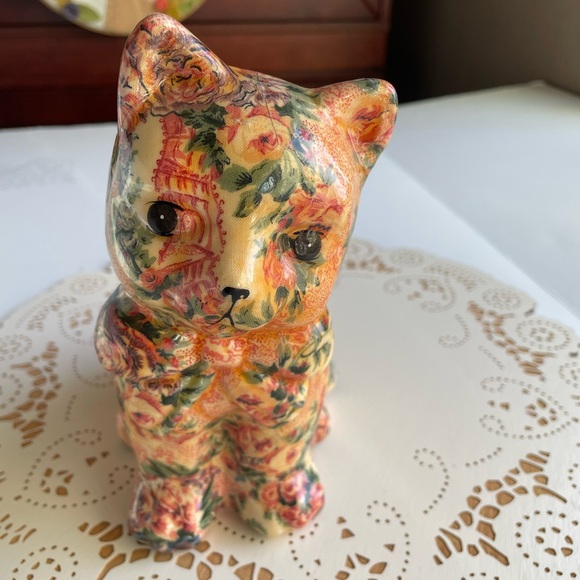 Floral Patterned Decoupage Vintage Cat Decor - Picture 11 of 16